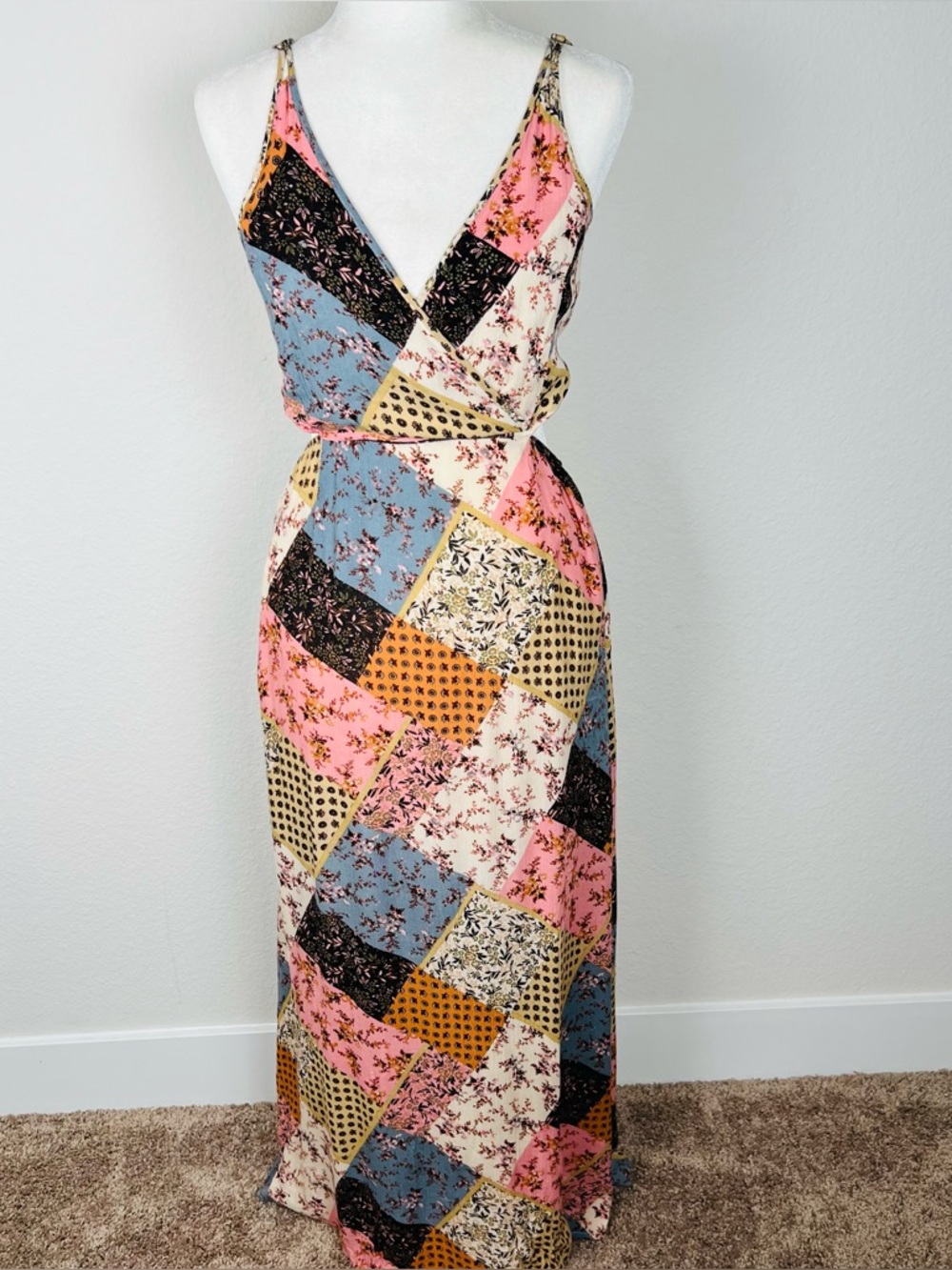 Sadie & Sage Patchwork Floral Cutout Maxi Dress